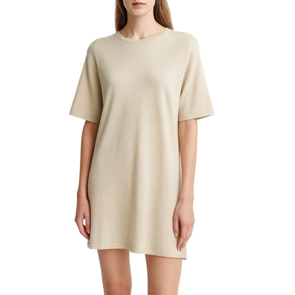 Frenckenberger Short Sleeve Longline T-Shirt Sweater Dress Large Beige Cashmere